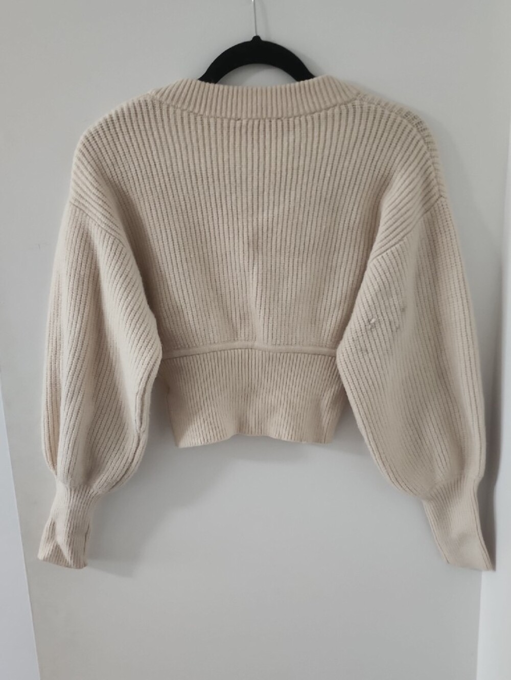 Express Cream Ribbed V-Neck Sweater - Picture 3 of 5